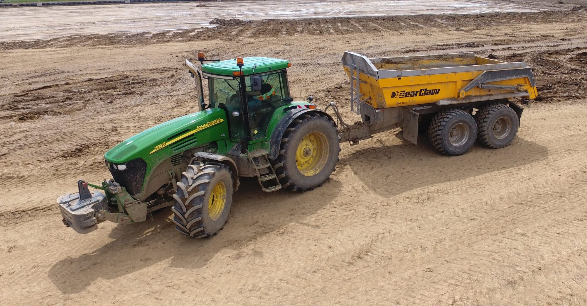 Aerial view of BearClaw dump trailer at earthwork site