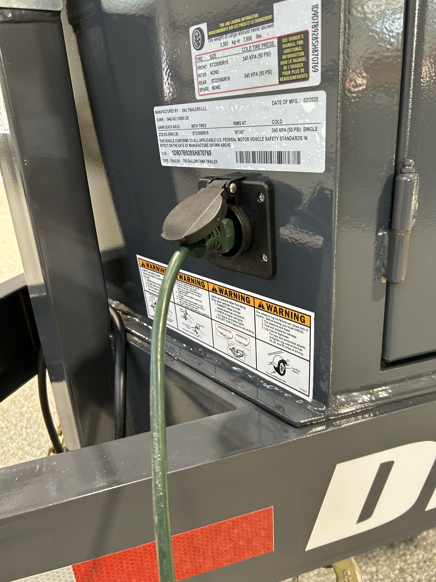 dnj 750gal fuel trailer vin plate certification